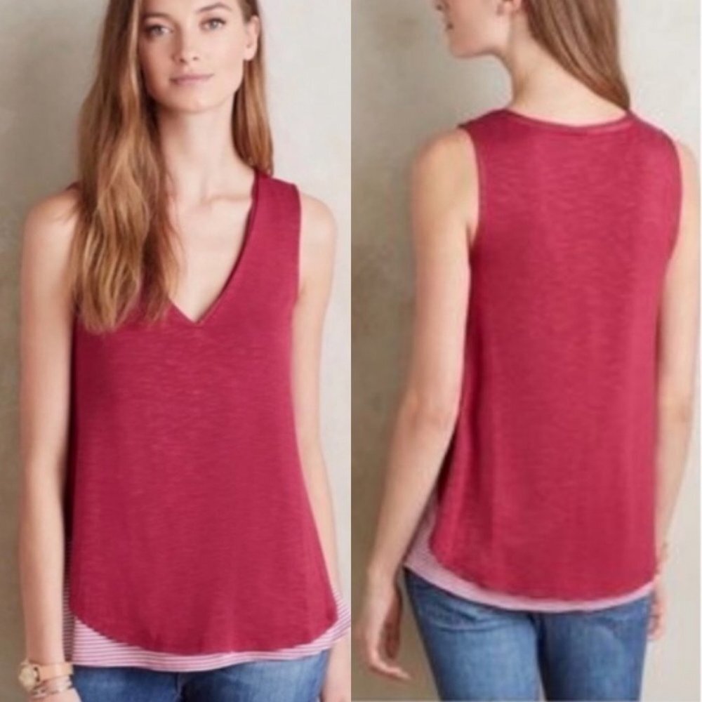 Anthropologie Deletta Weekdays‎ Layered Tank Pink Red V-Neck Size Small Top Boho